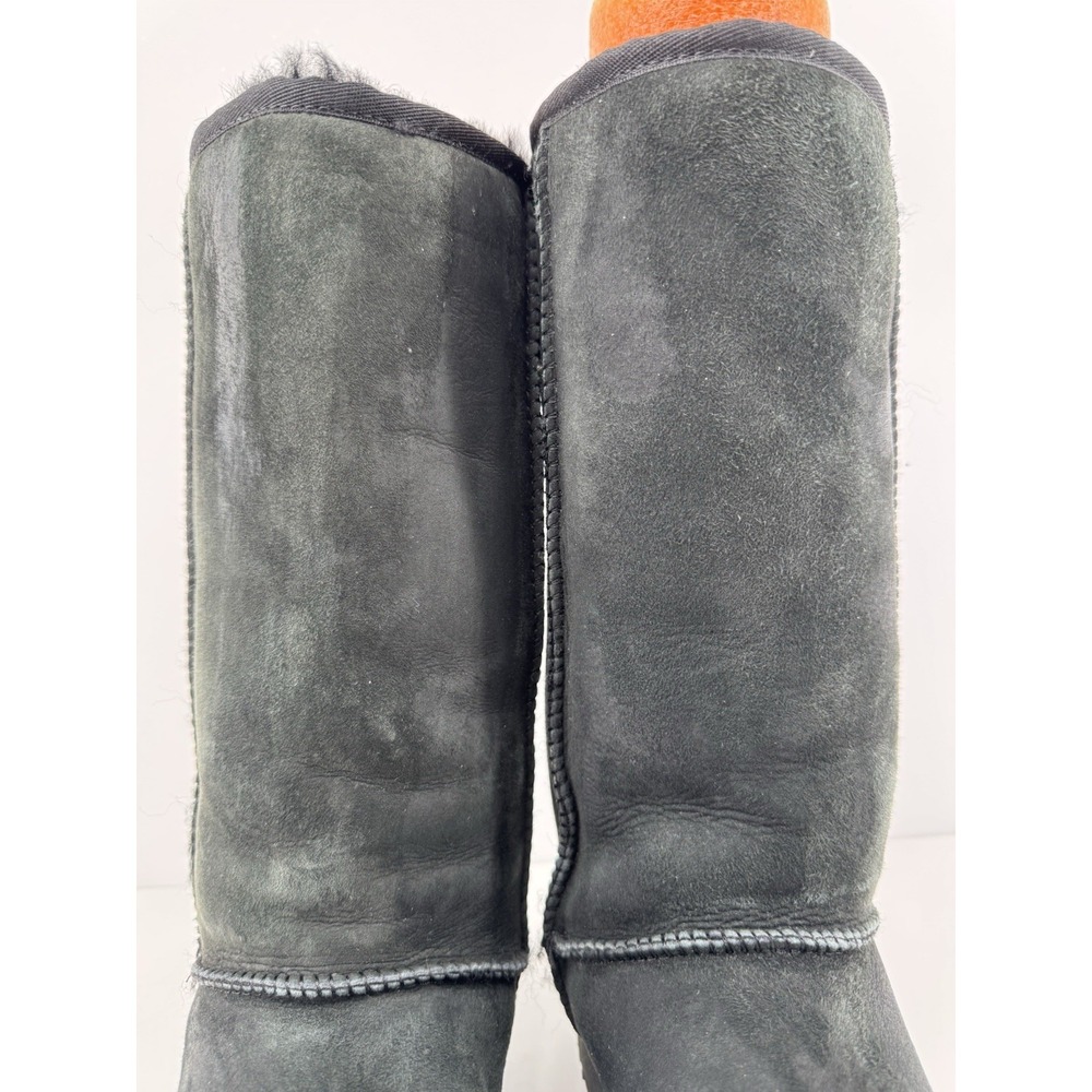 UGG Classic Tall Braid Black Sheepskin Boots Cozy Shearling Lined Winter Women 8 - Picture 3 of 14